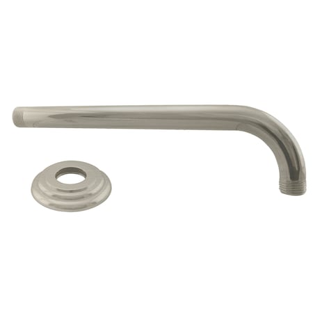 Westbrass 1/2" IPS x 10" IPS 90-Degree Rain Shower Arm with Flange, Satin Nickel D3700-1-07